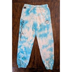 Vtg Maui and Sons Sweatpants Womens Medium Blue Tie Dye Fleece Drawstring Casual